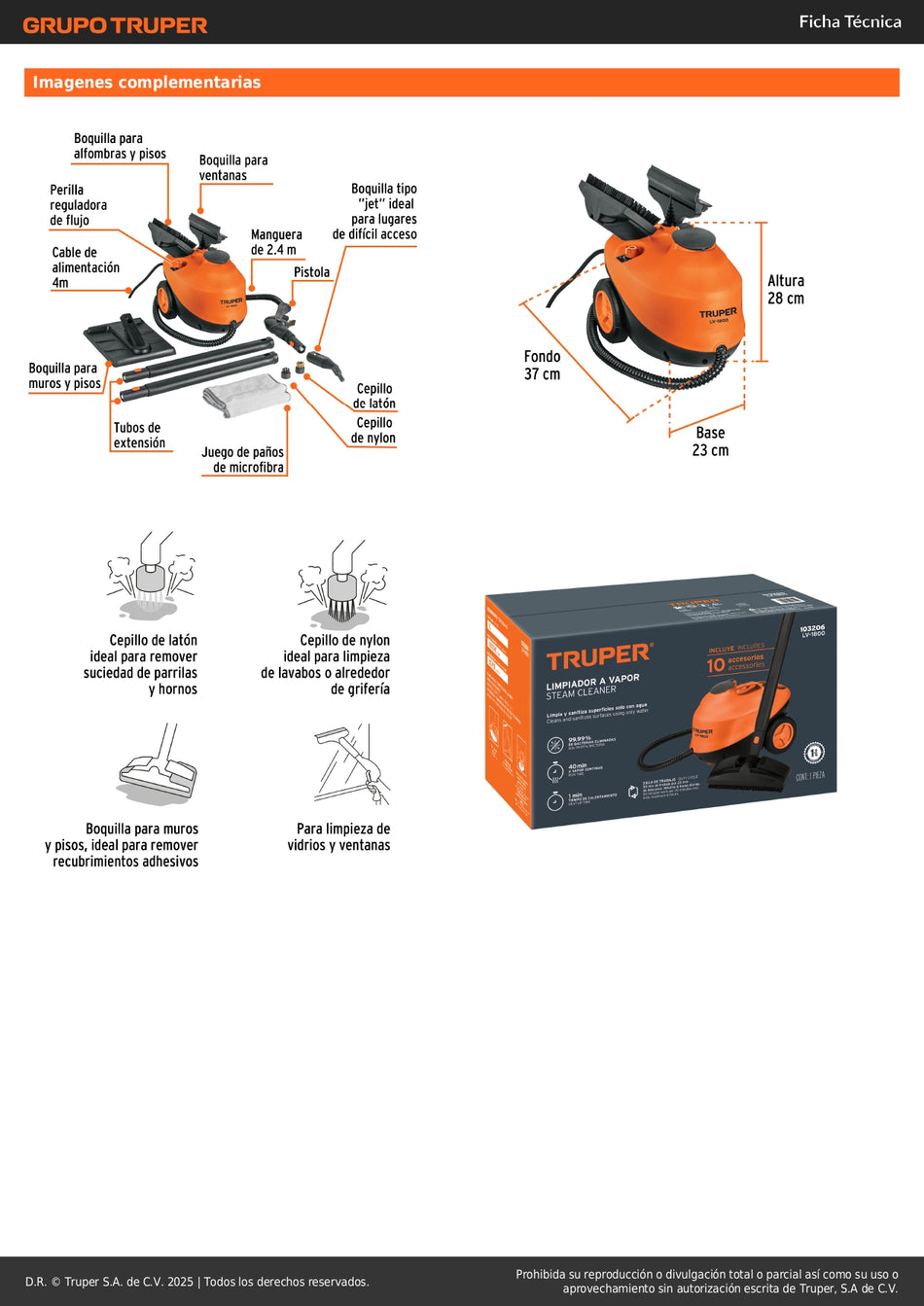 "Limpiador a Vapor Premium Truper 1800W - Profesional, Sanitiza sin Químicos, Elimina 99.99% Bacterias"