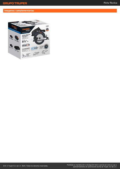 Sierra Circular 6-1/2" 20V Brushless TRUPER MAX-20SCS - Cortes Precisos Sin Mantenimiento para Carpintería Profesional