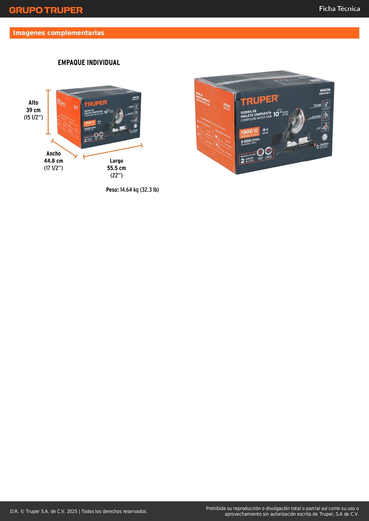 Sierra de Inglete Compuesta 10" TRUPER 1900W - Cortes Precisos Madera y Aluminio - SINCO-10-3