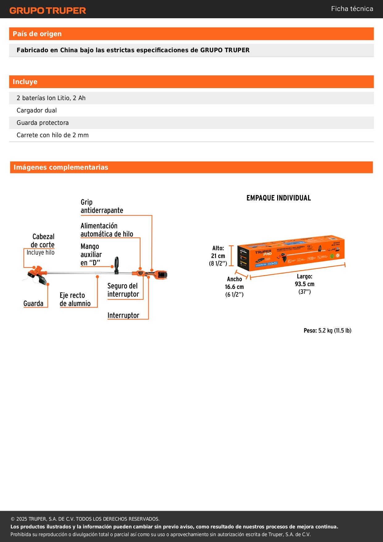 Desbrozadora inalámbrica 40V, 2 baterías 2Ah,1 carg.dual,PRO