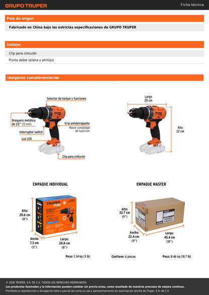 Rotomartillo/destornillador 1/2", 20V, sin accesorios, PRO