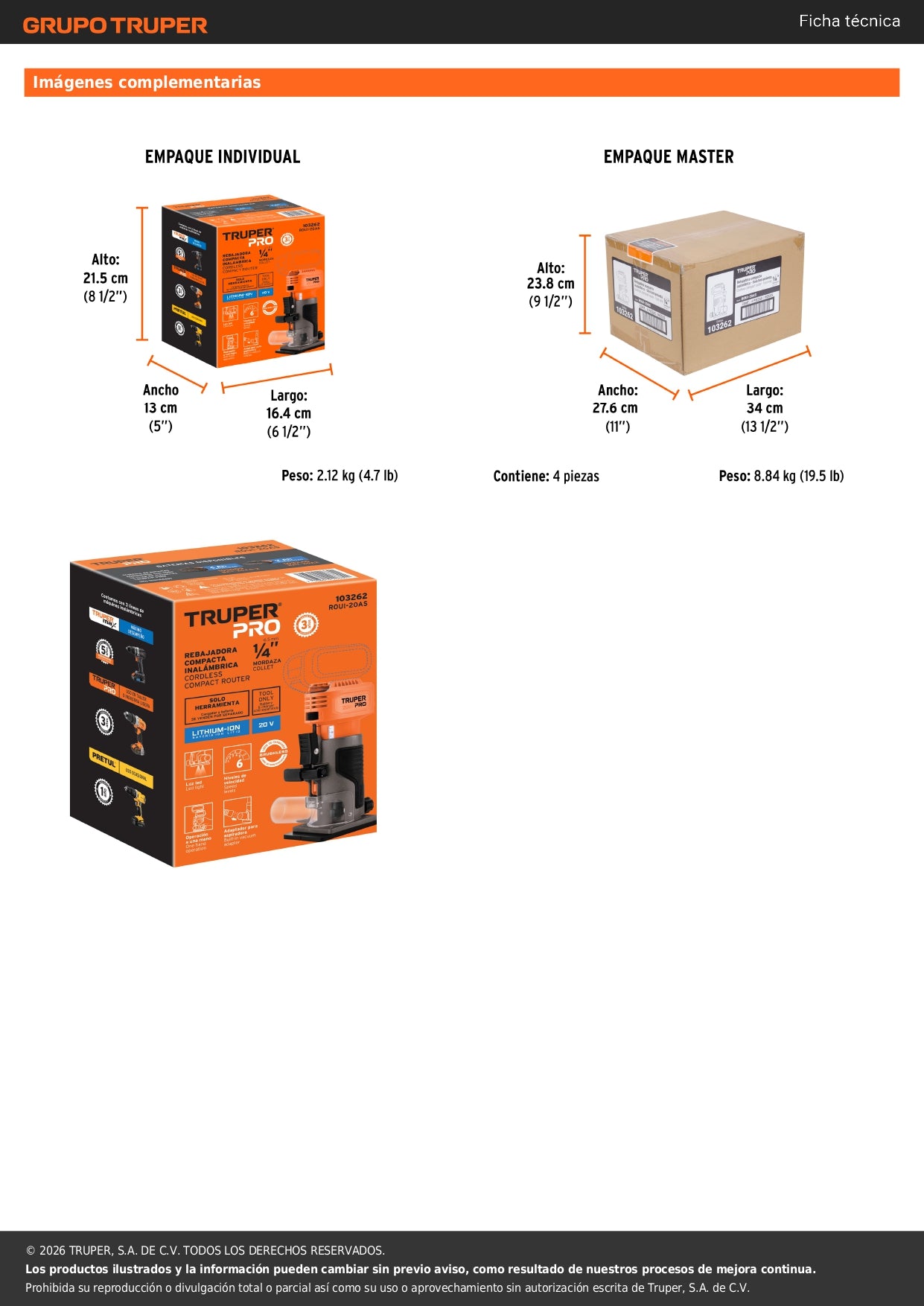Router (Rebajadora) 1/4", sin accesorios, TRUPER PRO