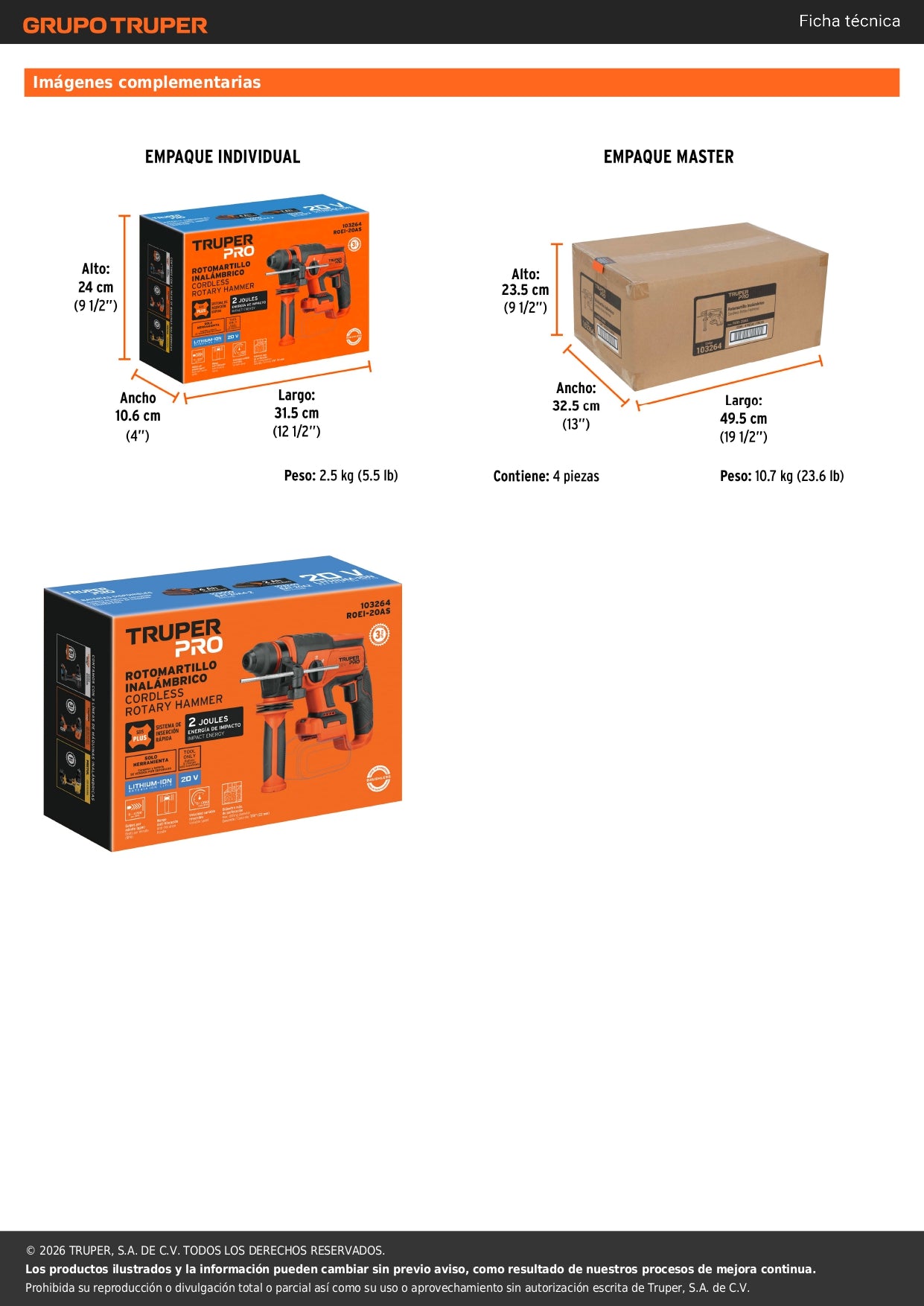 Rotomartillo SDS Plus/destornillador 20V, 2J, sin accesorios
