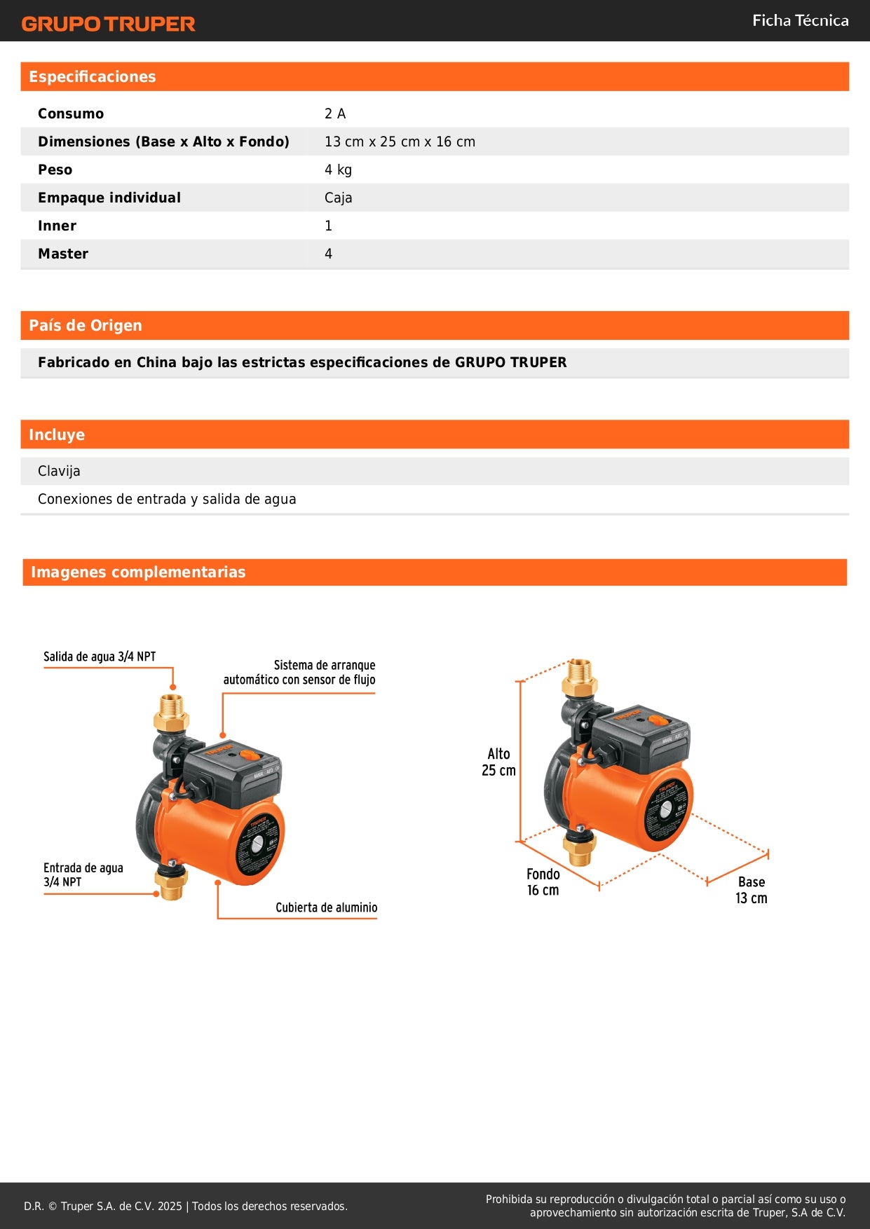 Bomba Presurizadora TRUPER 1/3 HP PRE-1/3S - Solución Definitiva para Baja Presión de Agua Doméstica