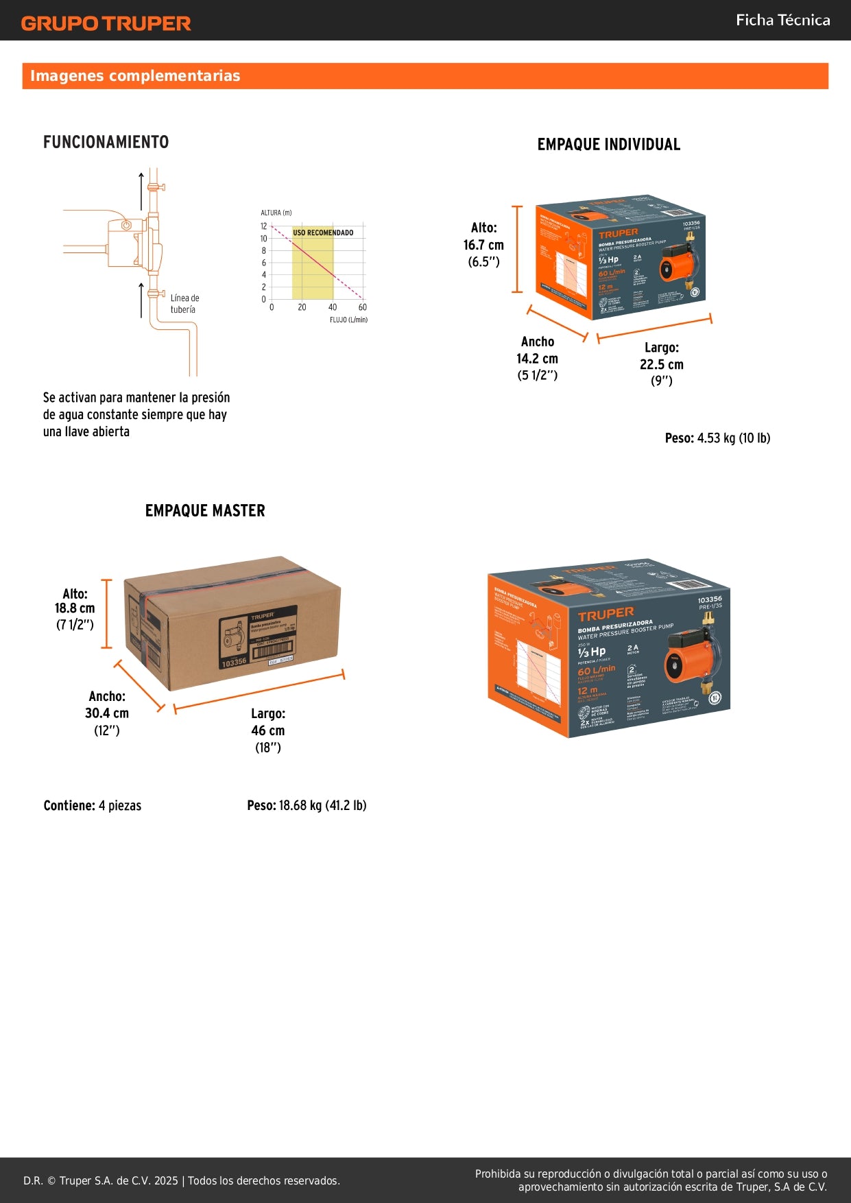 Bomba Presurizadora TRUPER 1/3 HP PRE-1/3S - Solución Definitiva para Baja Presión de Agua Doméstica