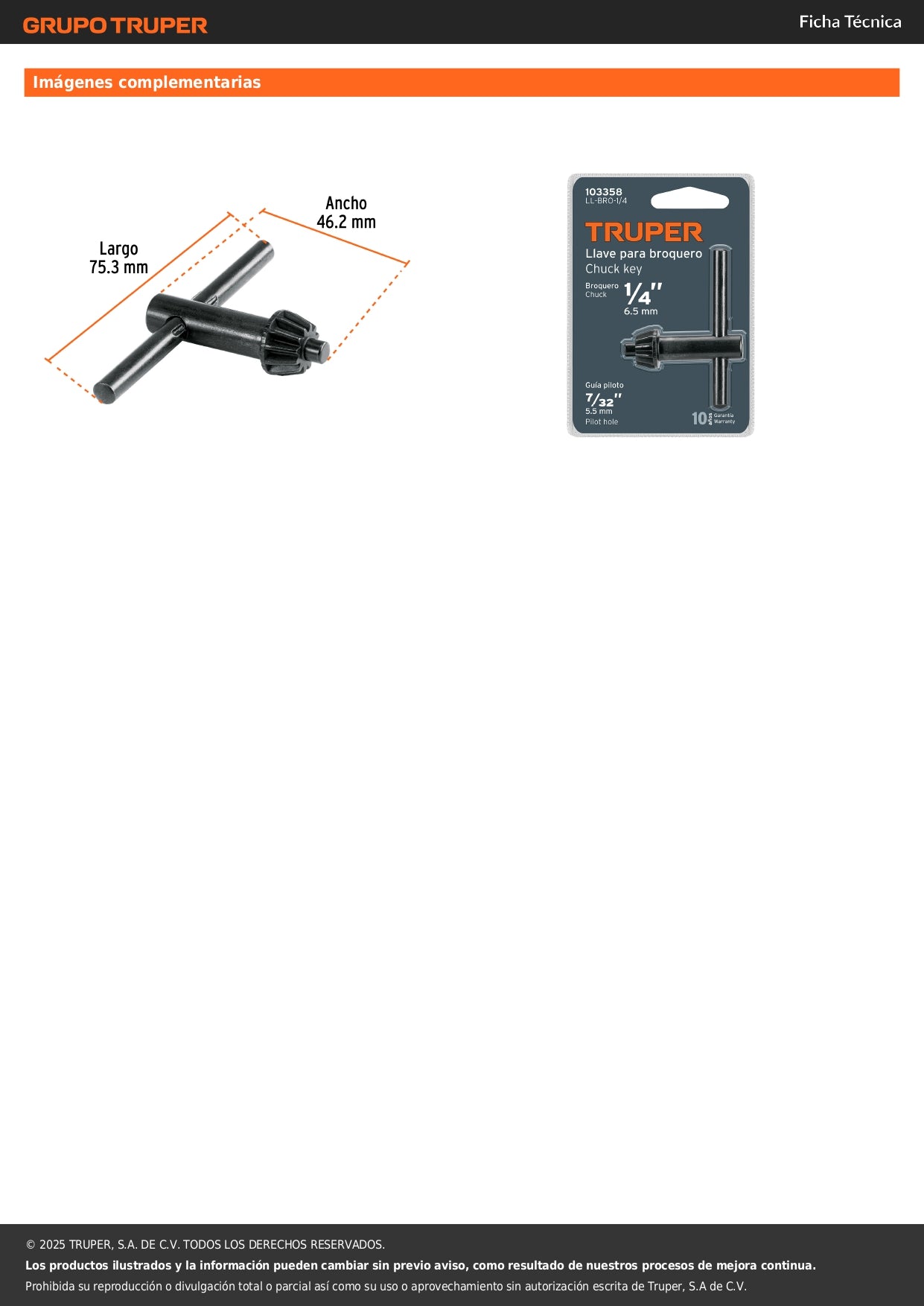 Llave para broquero de 1/4", TRUPER