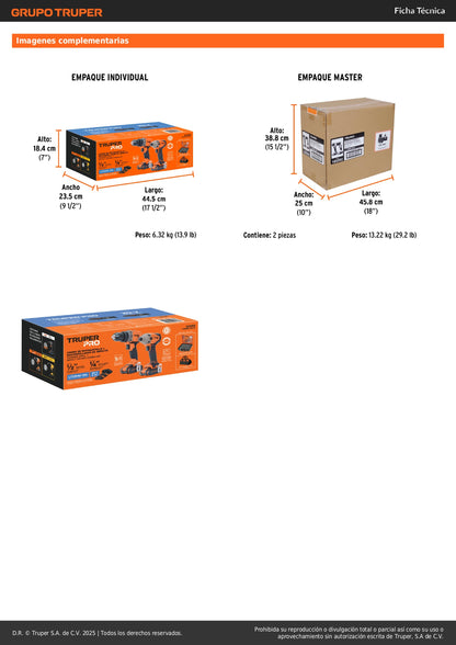 Combo Rotomartillo Destornillador Impacto 20V TRUPER PRO Brushless + 100 Accesorios