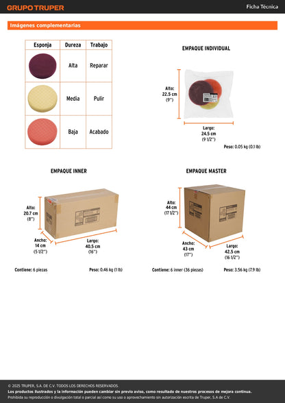 Juego de 3 esponjas para pulir de 5" hook and loop, TRUPER
