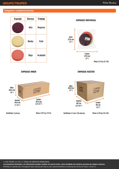 Juego de 3 esponjas para pulir de 7" hook and loop, TRUPER