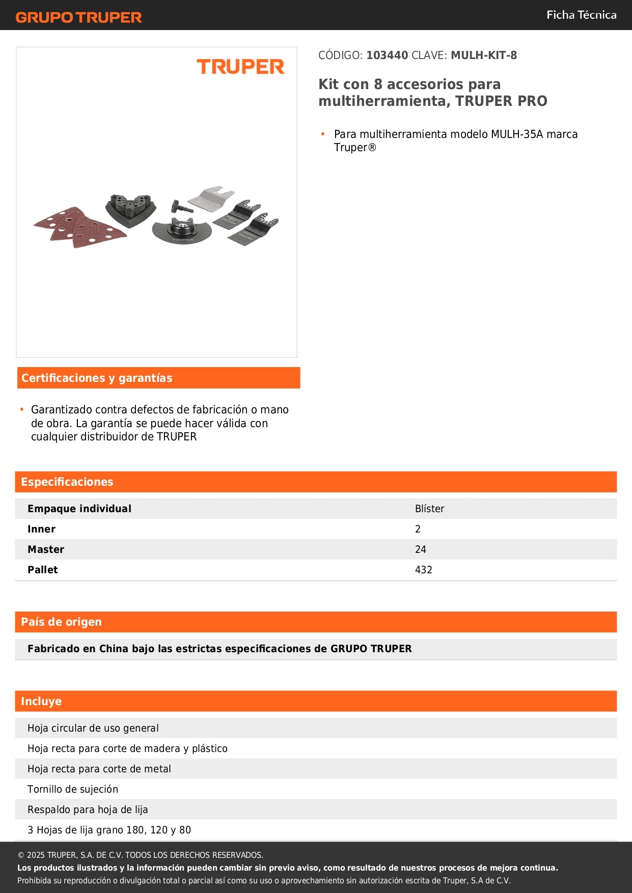 Kit con 8 accesorios para multiherramienta, TRUPER PRO