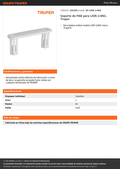 Soporte de PAD para LIOR-1/4N2, Truper