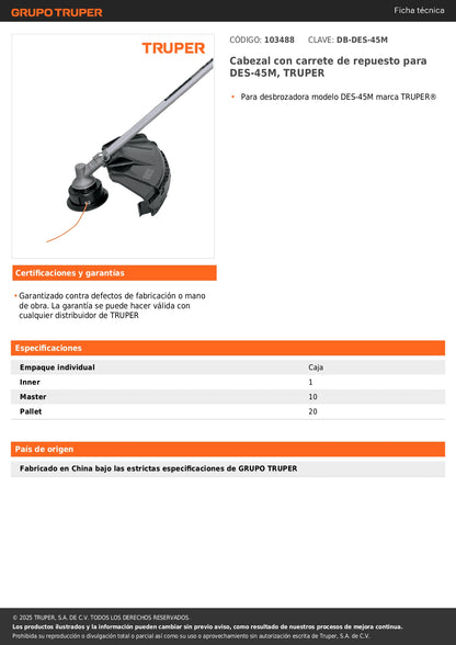 Cabezal con carrete de repuesto para DES-45M, TRUPER