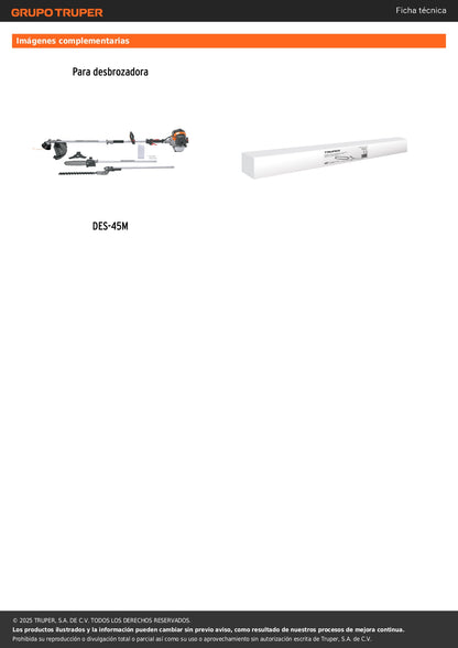 Cabezal con motosierra de repuesto para DES-45M, TRUPER