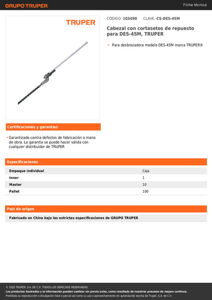 Cabezal con cortasetos de repuesto para DES-45M, TRUPER