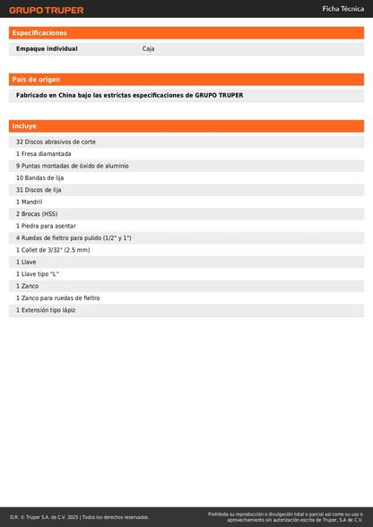 Herramienta Rotativa Multifuncional TRUPER PRO 135W con 97 Accesorios - Solución Completa para Pulir, Cortar, Esmerilar, Lijar y Cepillar - MOTO-A3