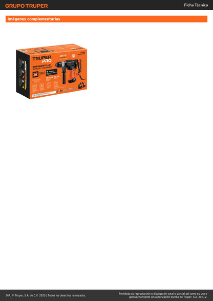 Rotomartillo SDS Plus 6 Joules, 1500W, TRUPER PRO