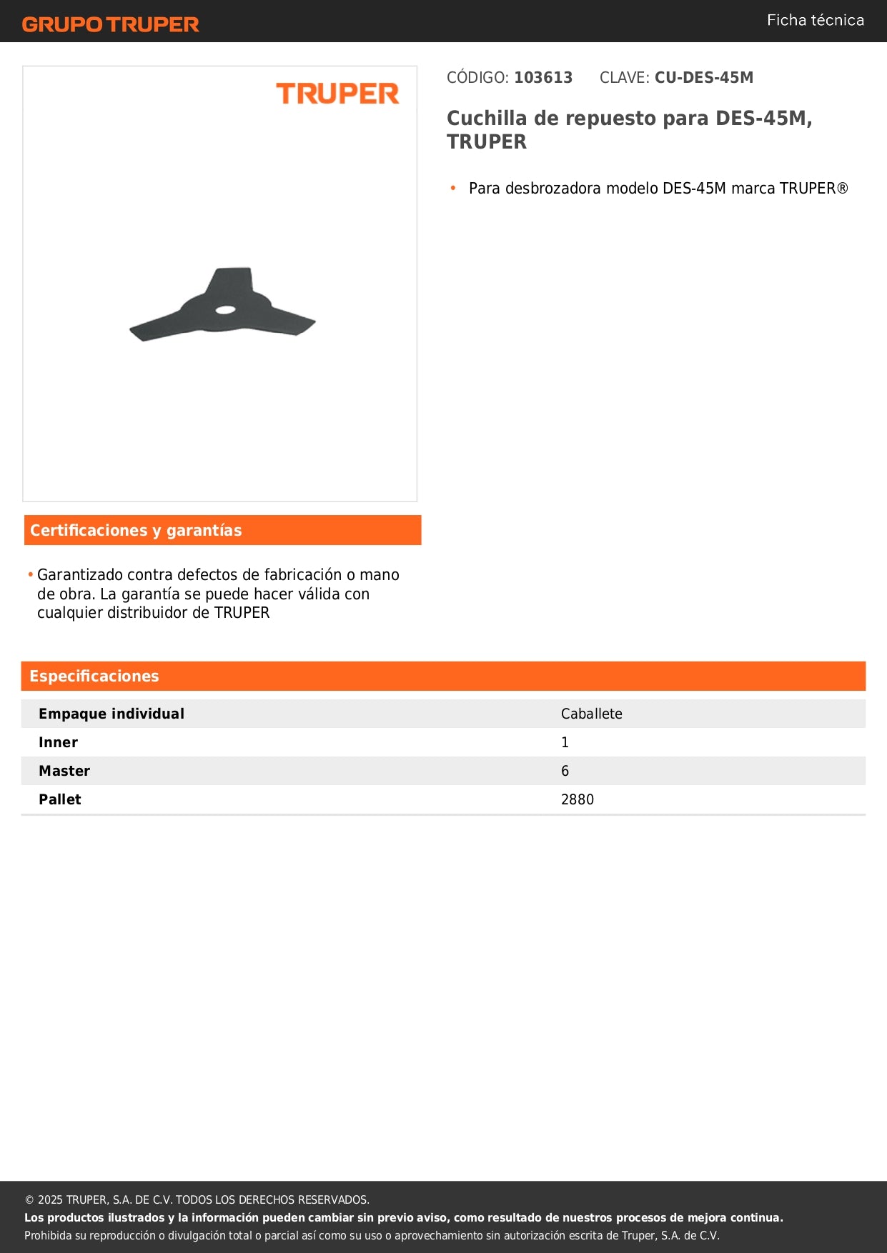 Cuchilla de repuesto para DES-45M, TRUPER