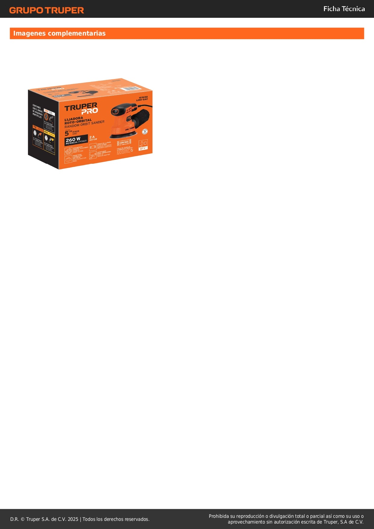 Lijadora Roto Orbital TRUPER PRO 5" 260W - Acabado Profesional para Carpintería y Repintado Automotriz - LIRO-5A2