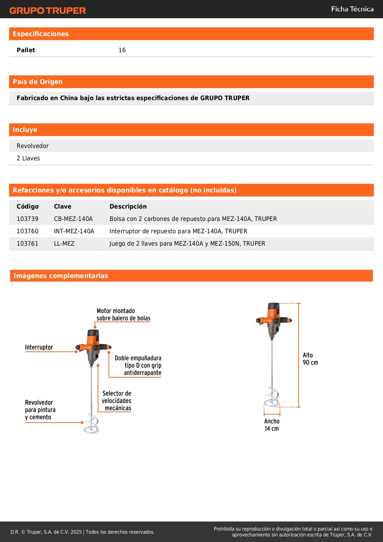 Mezcladora eléctrica 1400W, TRUPER PRO
