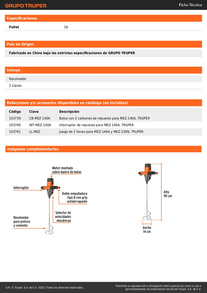 Mezcladora eléctrica 1400W, TRUPER PRO