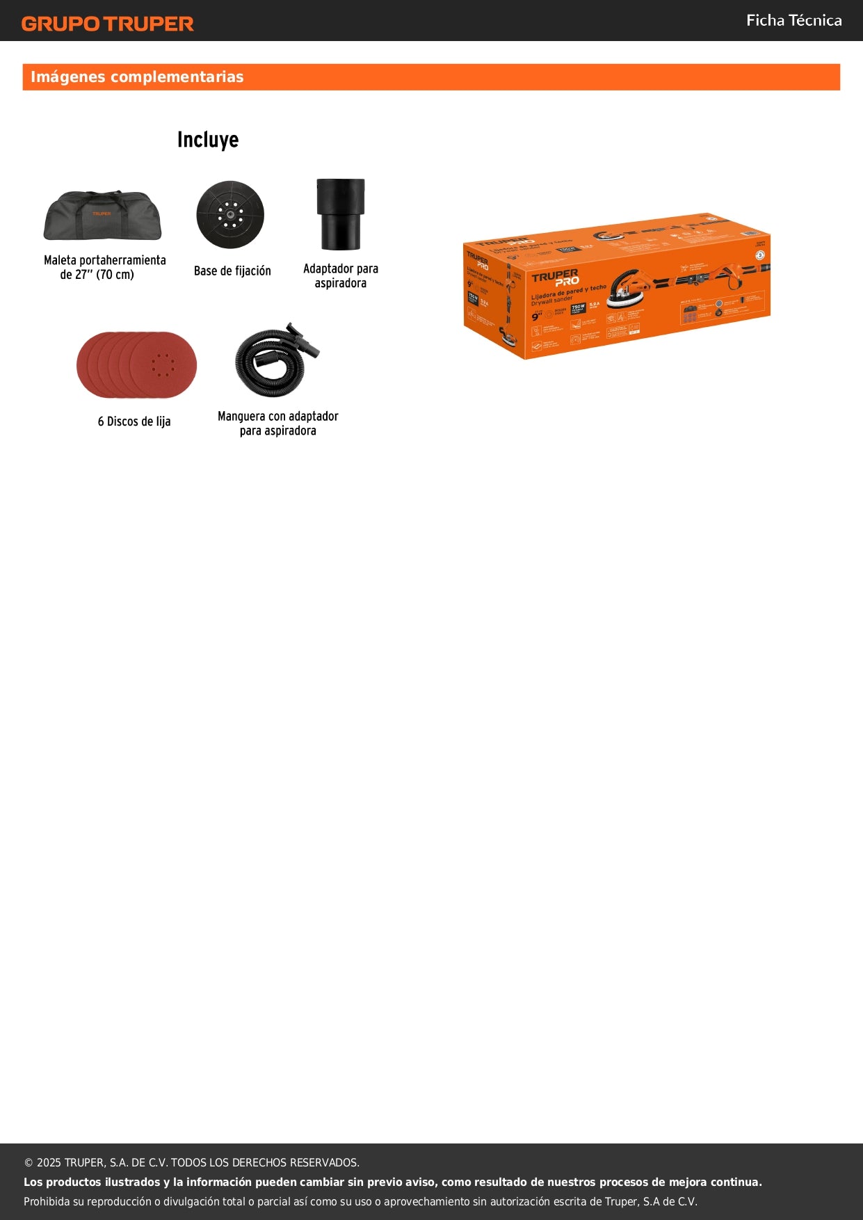 Lijadora de pared y techo 9" 750W, profesional, TRUPER PRO