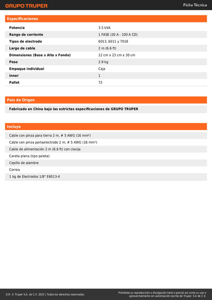 Soldadora Inversora TRUPER 100A 127V SOIN-100T - Compacta y Eficiente para Soldadura SMAW MMA y TIG - Solución Profesional Portátil