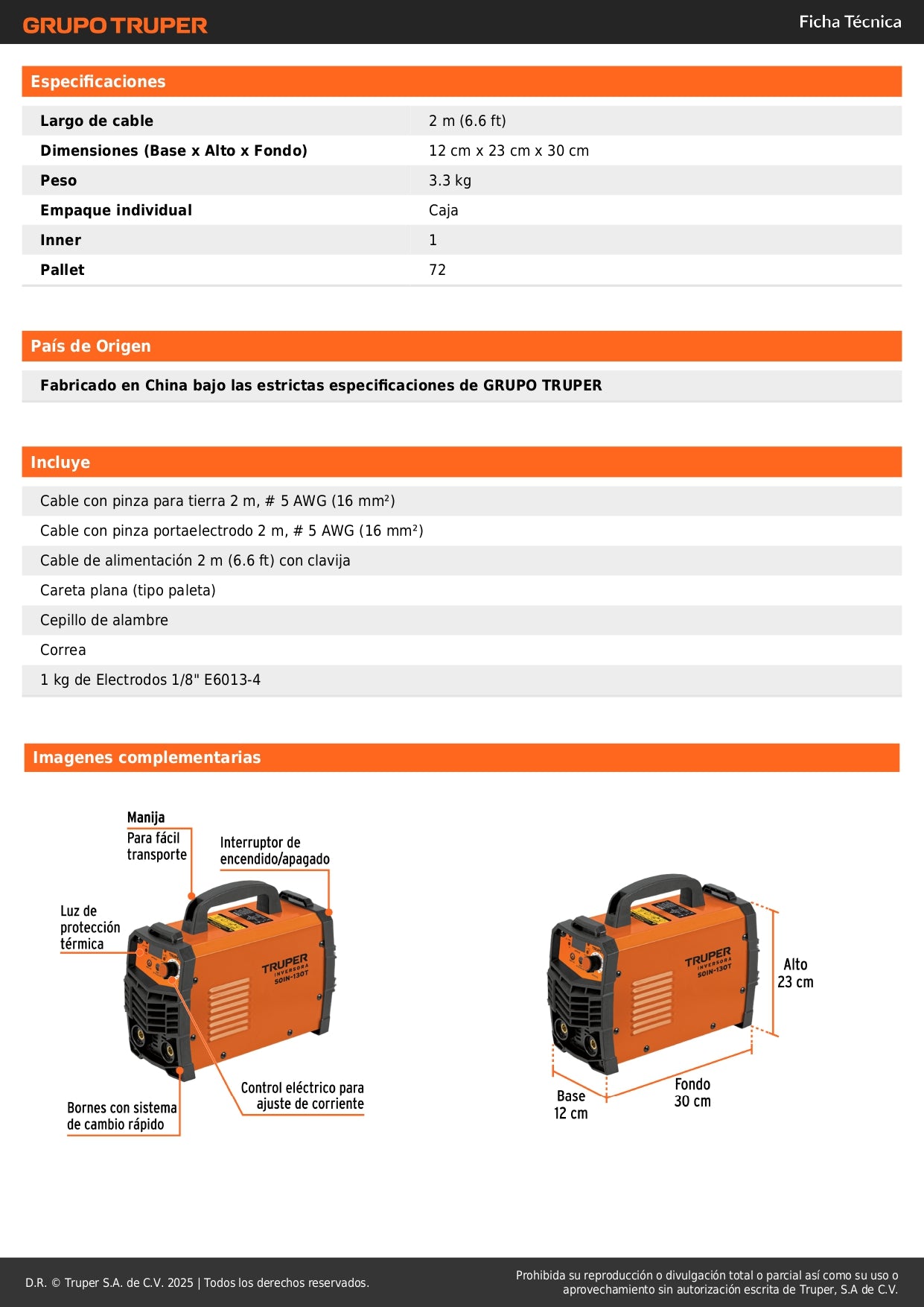 Soldadora Inversora TRUPER 130A 127V SOIN-130T - Portátil Compacta Electrodo TIG SMAW MMA - Solución Profesional Soldadura Eficiente