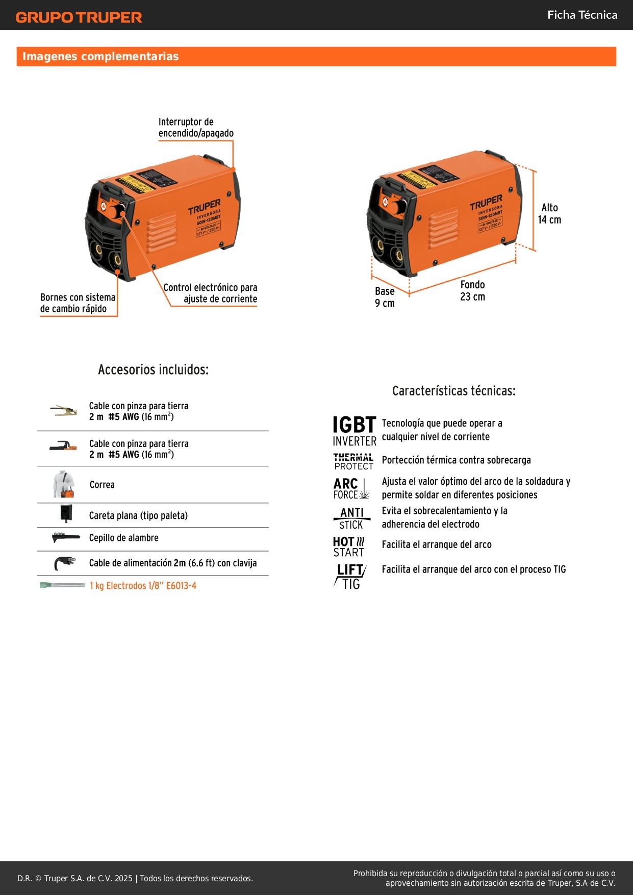 Mini Soldadora Inversora TRUPER 130A Bivoltaje 127/220V - Portátil y Eficiente para Soldadura Profesional SMAW TIG - SOIN-120MBT
