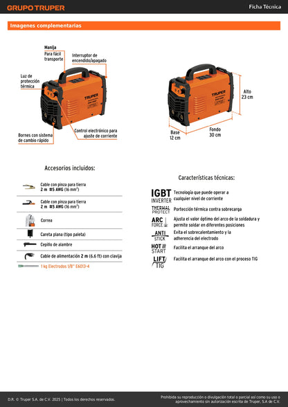 Soldadora Inversora TRUPER 130A Bi-Voltaje 127/220V - Solución Profesional para Soldadura SMAW TIG - Ligera Portátil Eficiente