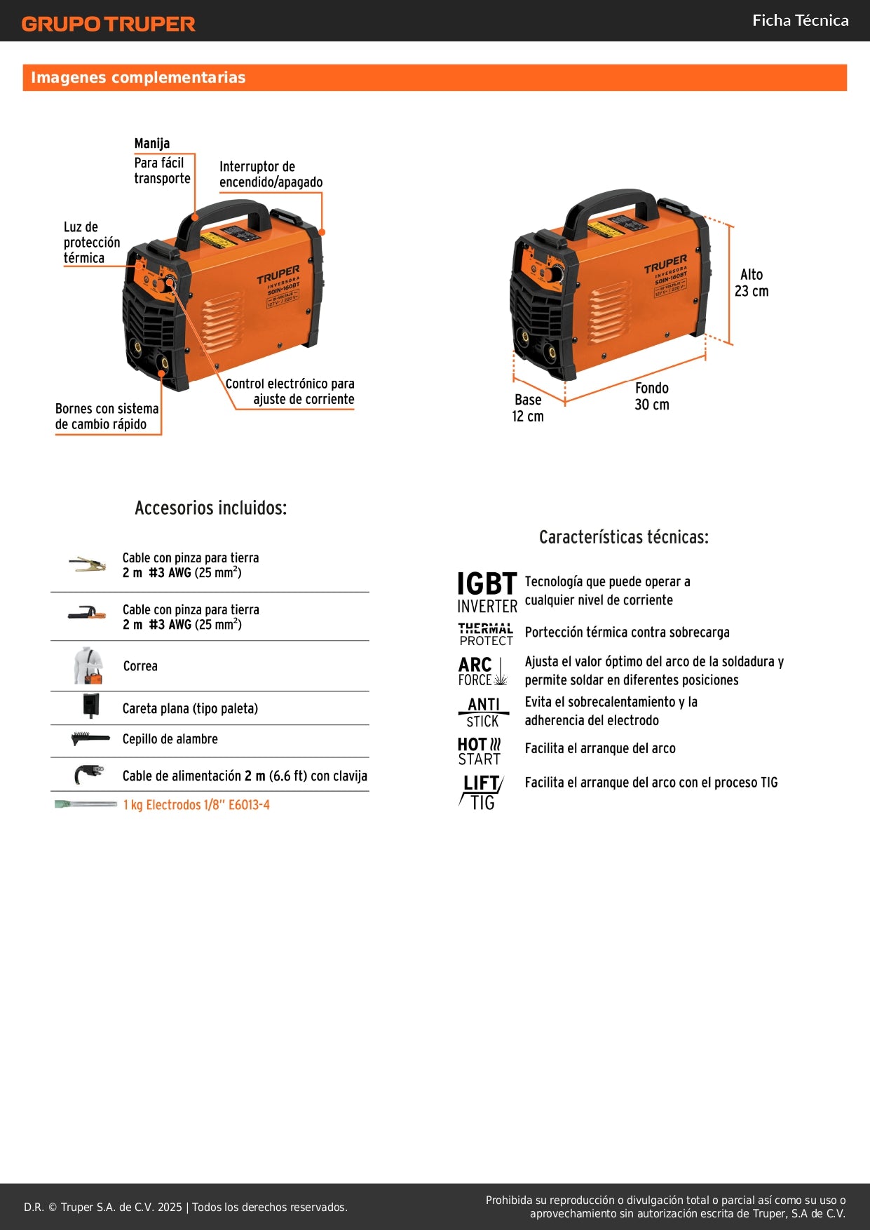 Soldadora Inversora TRUPER 160A Bi-Voltaje 127/220V - Portátil y Eficiente para Soldadura Profesional SMAW TIG - SOIN-160BT
