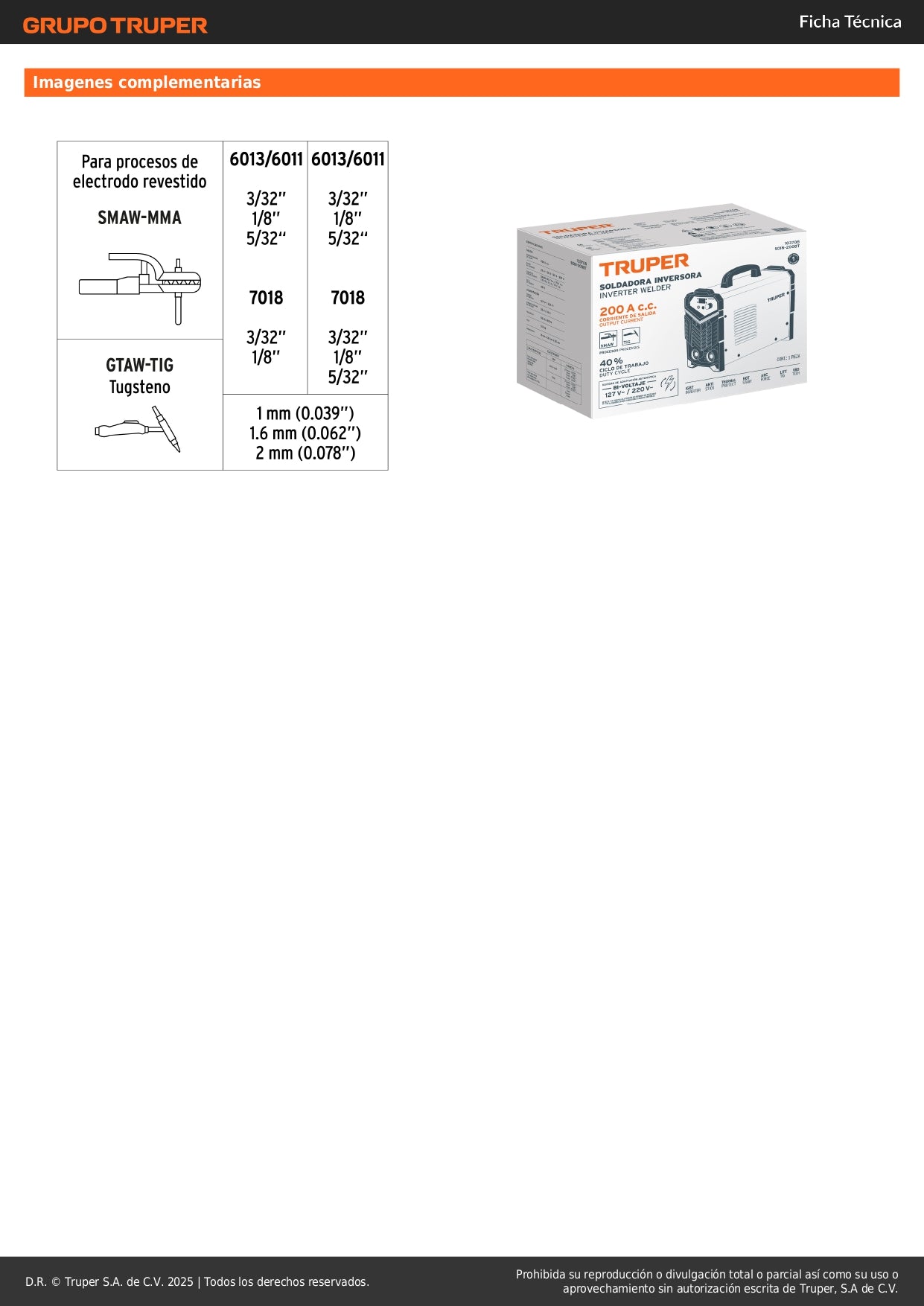 Soldadora Inversora TRUPER 200A Bi-Voltaje SOIN-200BT - Solución Portátil para Soldadura Profesional SMAW TIG - Sistema Automático 127/220V Sin Cambio de Conectores - Electrodo Revestido y Tungsteno Hasta 5/32 Pulgadas