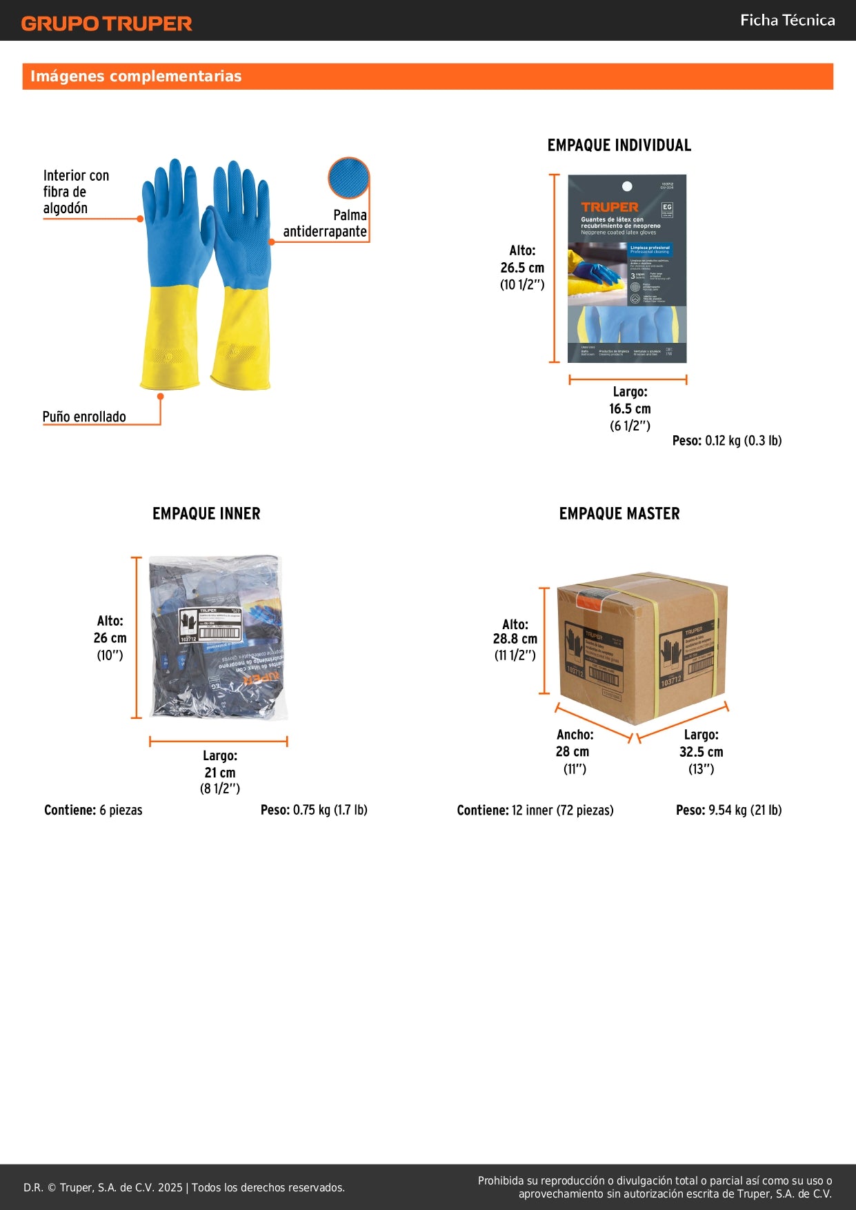 Guantes de Látex Reforzados Antiderrapantes XG Truper GU-334 - Protección Química Industrial para Limpieza Profesional