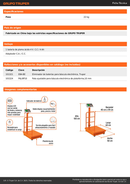 Báscula Electrónica Comercial TRUPER 500kg Plegable BAS-501PLA - Solución Profesional para Pesaje Industrial y Comercial