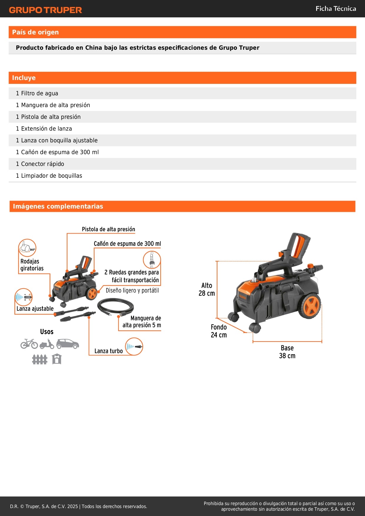 Hidrolavadora eléctrica horizontal 1500 PSI, TRUPER
