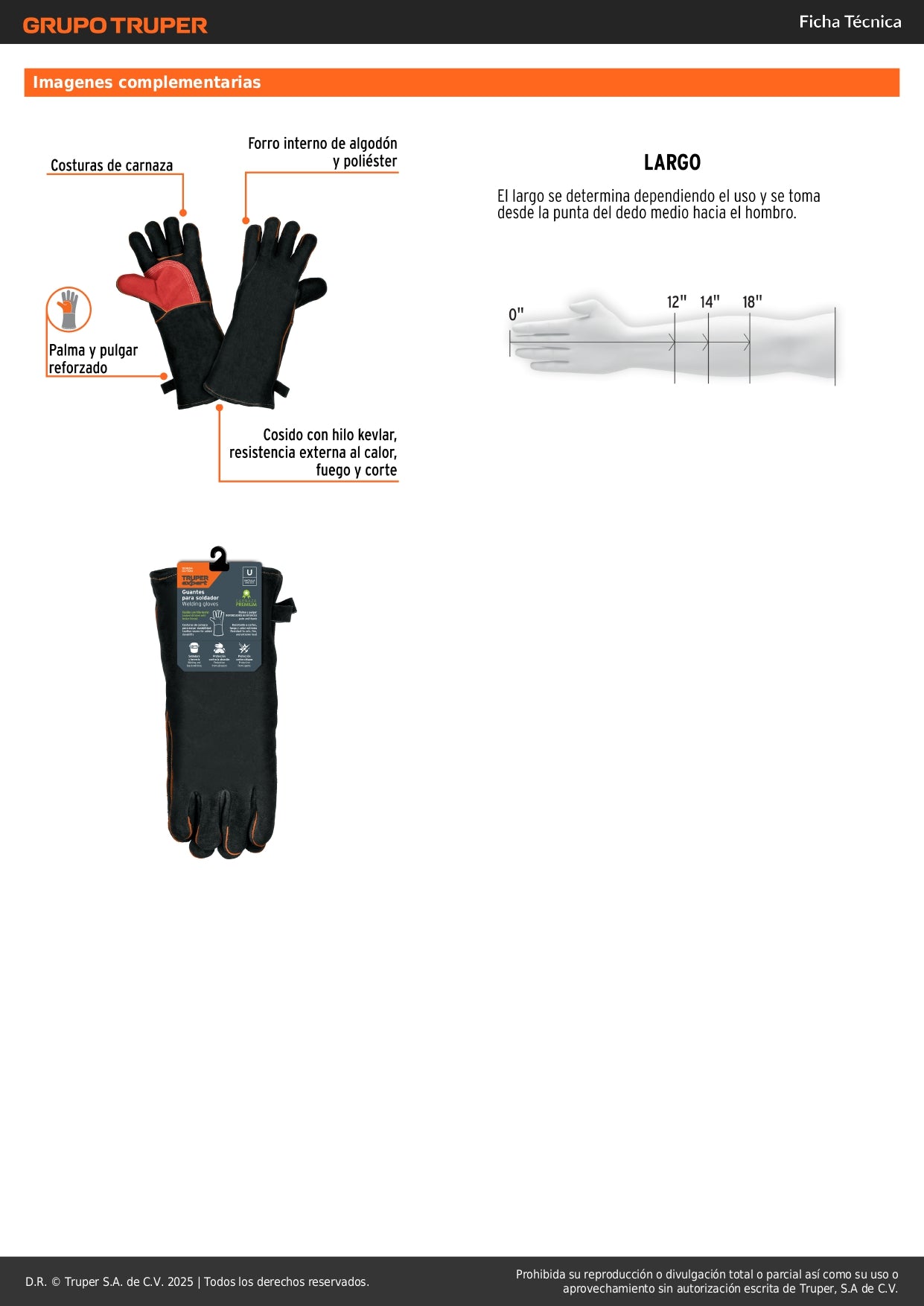 Guantes de Soldador Reforzados TRUPER EXPERT GU-520 - Protección Profesional contra Chispas y Calor con Puño Largo 7" - Resistentes Abrasión para Soldadura y Herrería