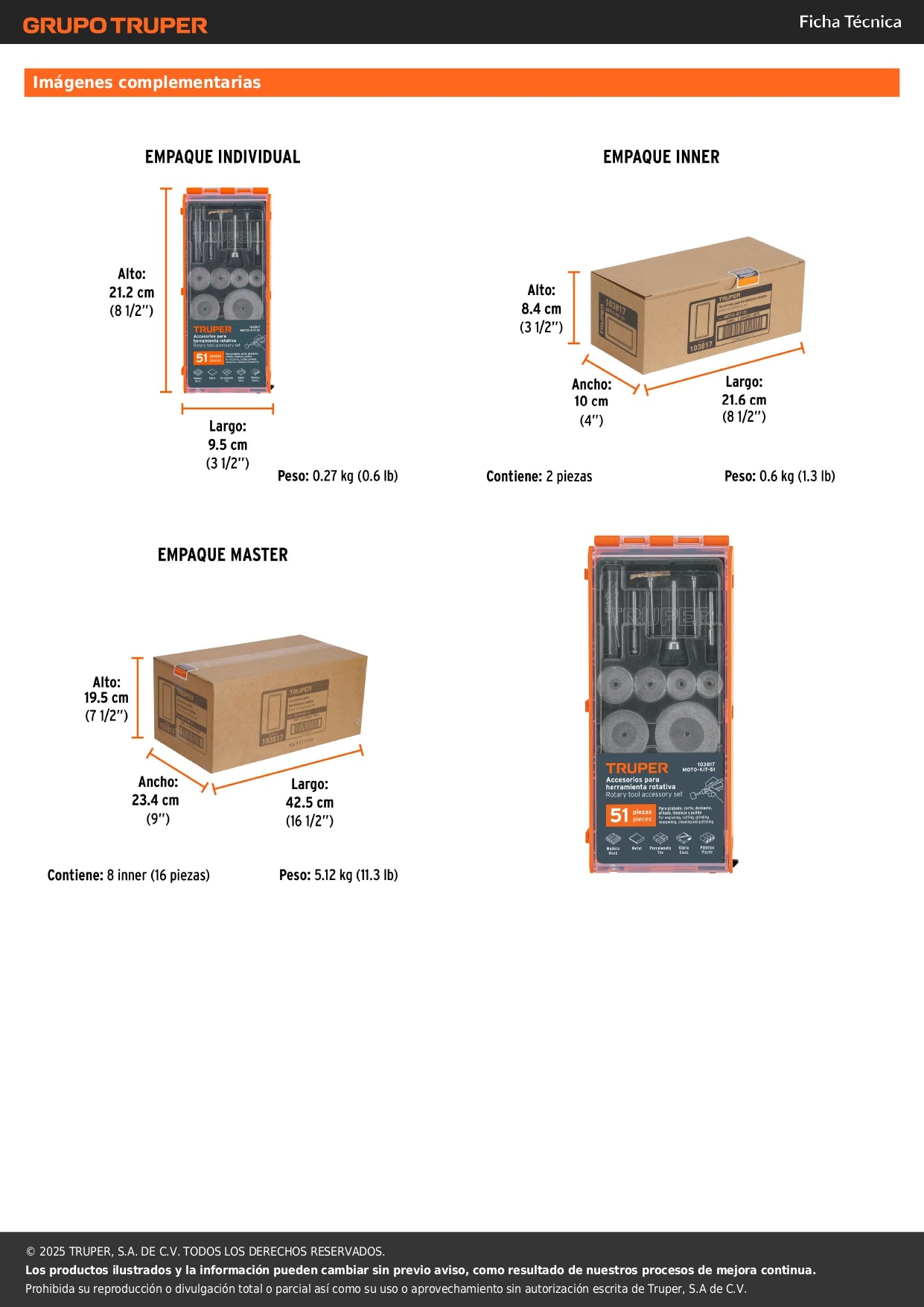 Kit de accesorios para herramienta rotativa, 51 pzas, TRUPER