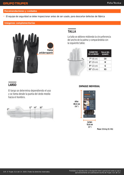 Guantes de Neopreno Resistentes a Químicos XG Truper GU-814 - Protección Profesional contra Ácidos, Solventes y Aceites