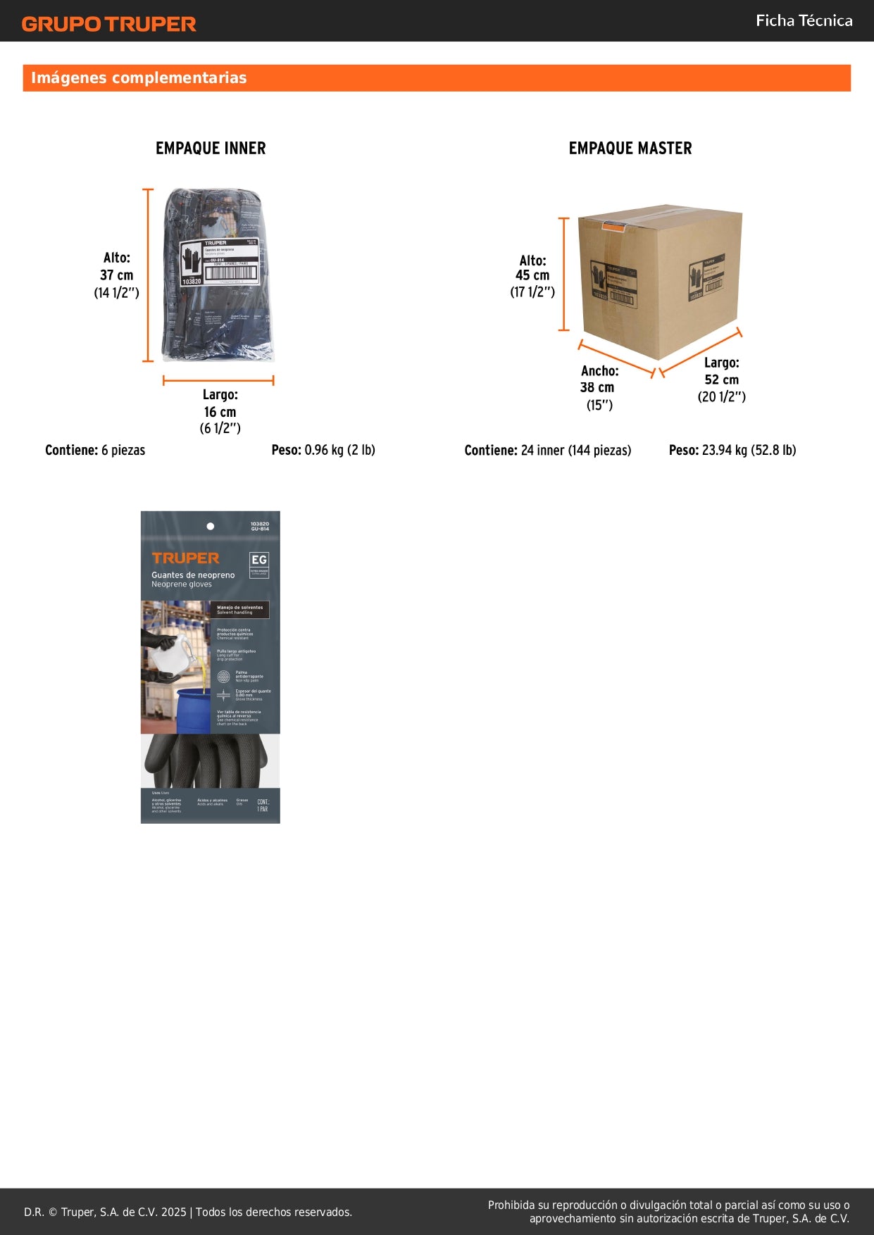 Guantes de Neopreno Resistentes a Químicos XG Truper GU-814 - Protección Profesional contra Ácidos, Solventes y Aceites