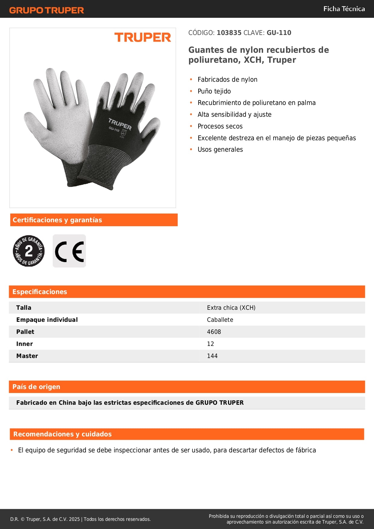 Guantes de Trabajo Truper GU-110 - Nylon con Recubrimiento Poliuretano - Alta Sensibilidad y Destreza para Manejo Preciso de Piezas Pequeñas
