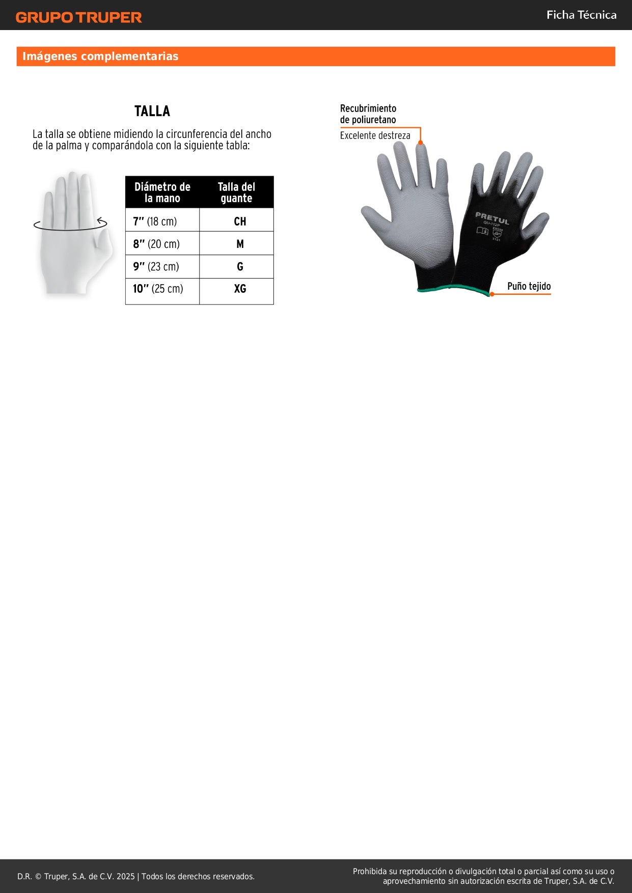 Guantes de Nylon con Poliuretano Truper GU-114 XG - Máxima Destreza y Sensibilidad para Manejo de Piezas Pequeñas