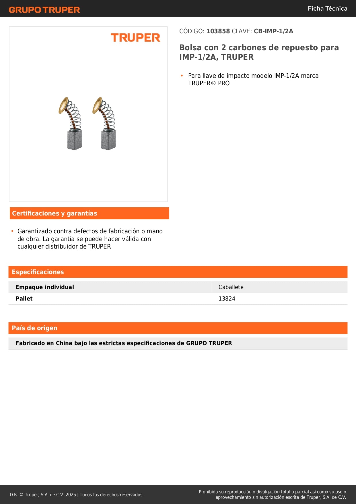 Bolsa con 2 carbones de repuesto para IMP-1/2A, TRUPER