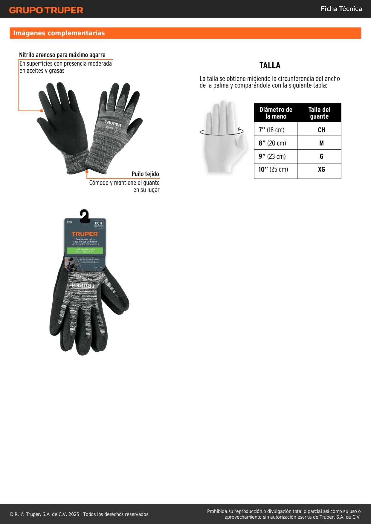 Guantes de Trabajo Nitrilo Arenoso GU-130 Truper - Resistentes Aceites Grasas Solventes - Protección Industrial Antideslizante
