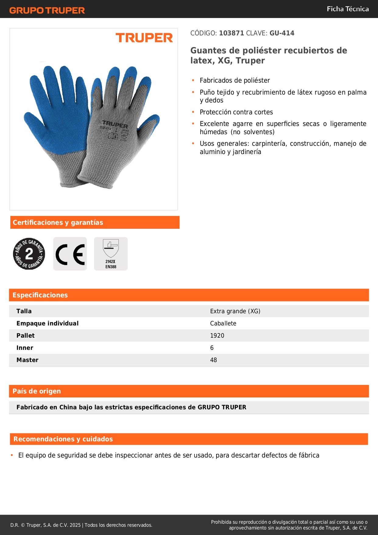 Guantes de Seguridad Industrial Truper GU-414 - Protección Anticortes con Recubrimiento Látex para Carpintería y Construcción