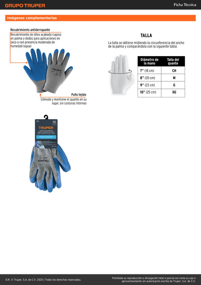 Guantes de Seguridad Industrial Truper GU-414 - Protección Anticortes con Recubrimiento Látex para Carpintería y Construcción