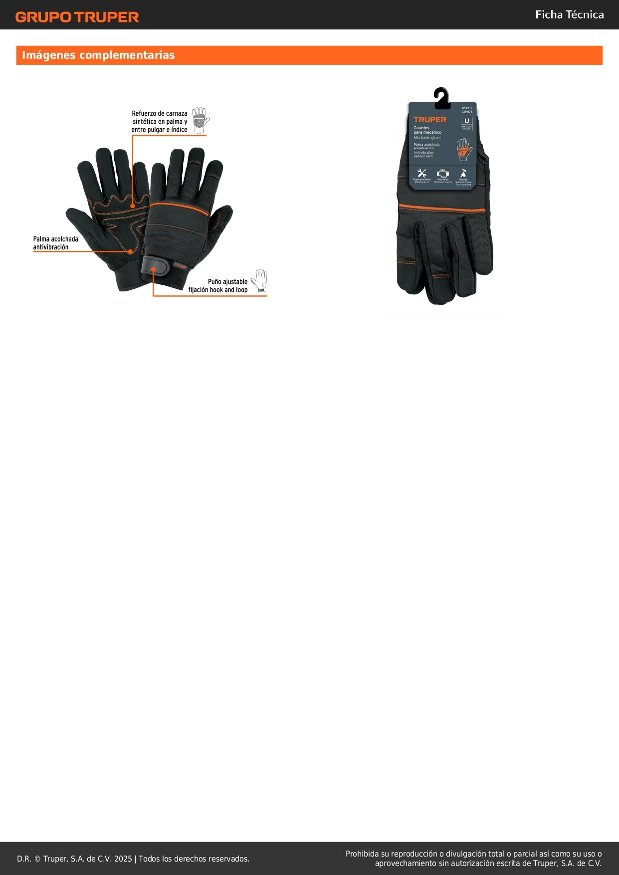 Guante Mecánico Antivibraciones TRUPER GU-675 - Protección Profesional contra Vibraciones y Fatiga en Manos - Refuerzo Carnaza Sintética