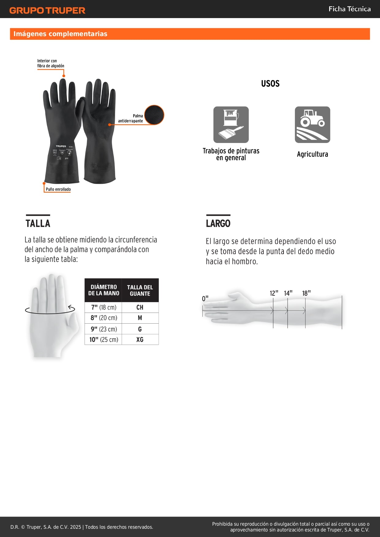 Guantes de Látex Truper GU-351 - Protección Química Antiderrapante para Pintura y Agricultura