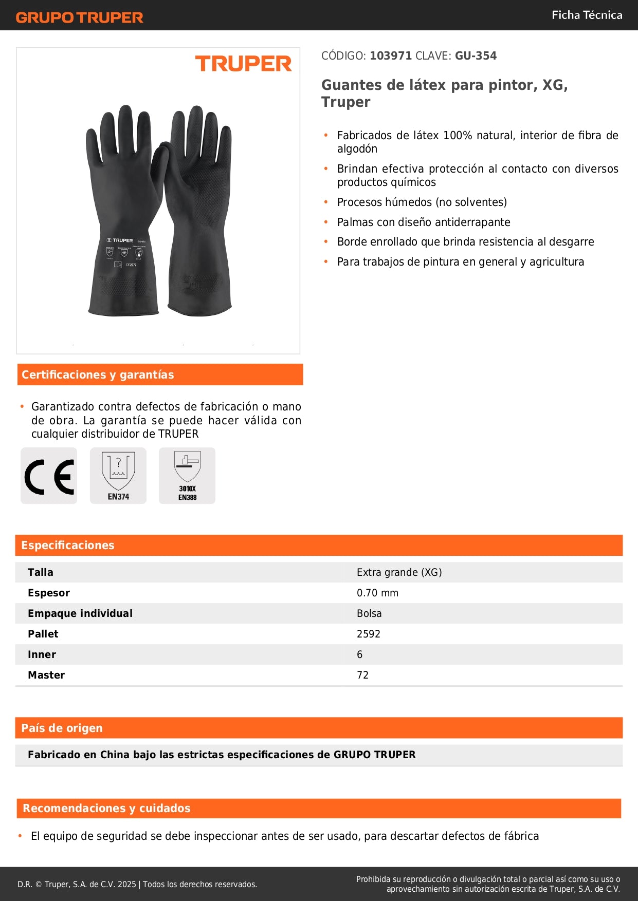 Guantes de Látex Antiderrapantes Truper XG - Protección Química para Pintura y Agricultura - Resistentes al Desgarre