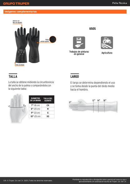 Guantes de Látex Antiderrapantes Truper XG - Protección Química para Pintura y Agricultura - Resistentes al Desgarre