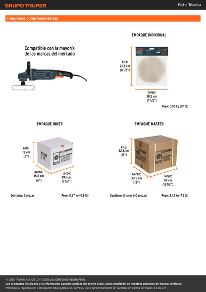 Borla 100% lana de 5", fijación hook and loop, TRUPER