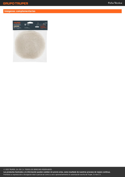 Borla 100% lana de 5", fijación hook and loop, TRUPER